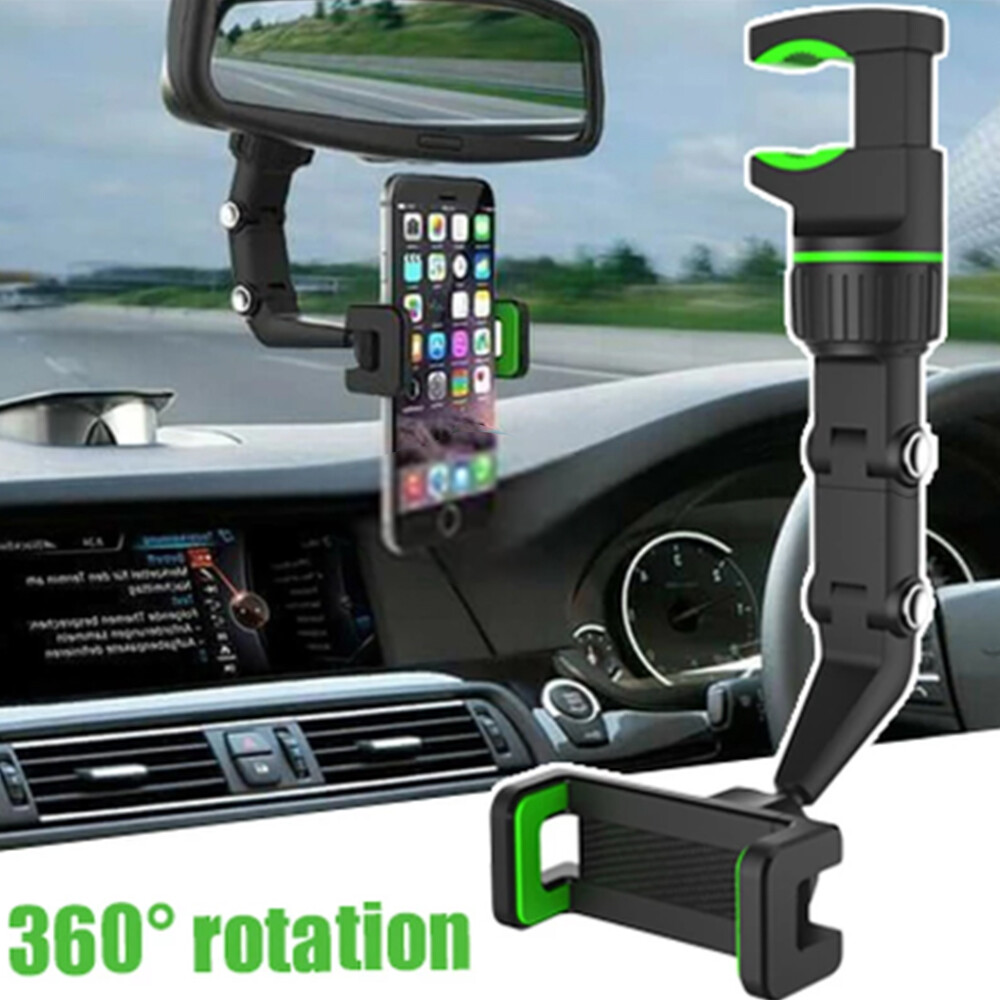 360° Car Rearview Mirror Rotation Adjustable Phone Holder Mount Multifunction US