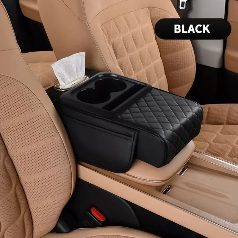 Car Arm Rest Cover Car Center Console Cover with Cup Holders and Tissue Box Slot