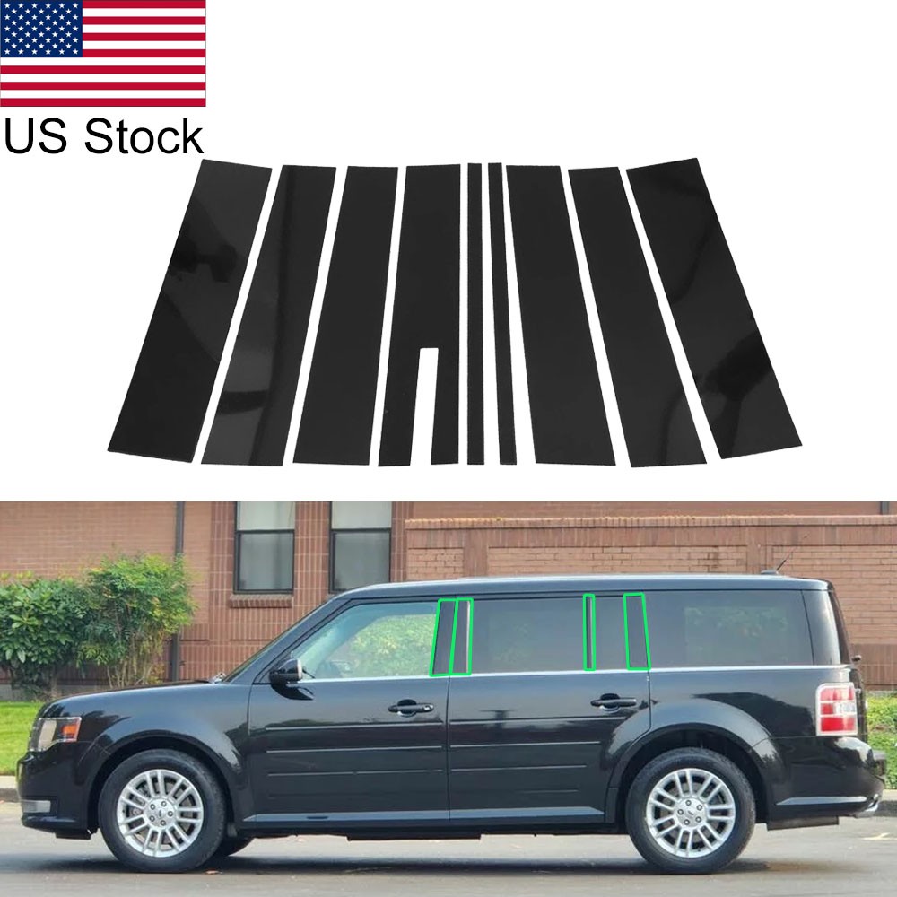 9pcs Glossy Piano Black Pillar Posts Covers Door Trims For 2009-2014 Ford Flex