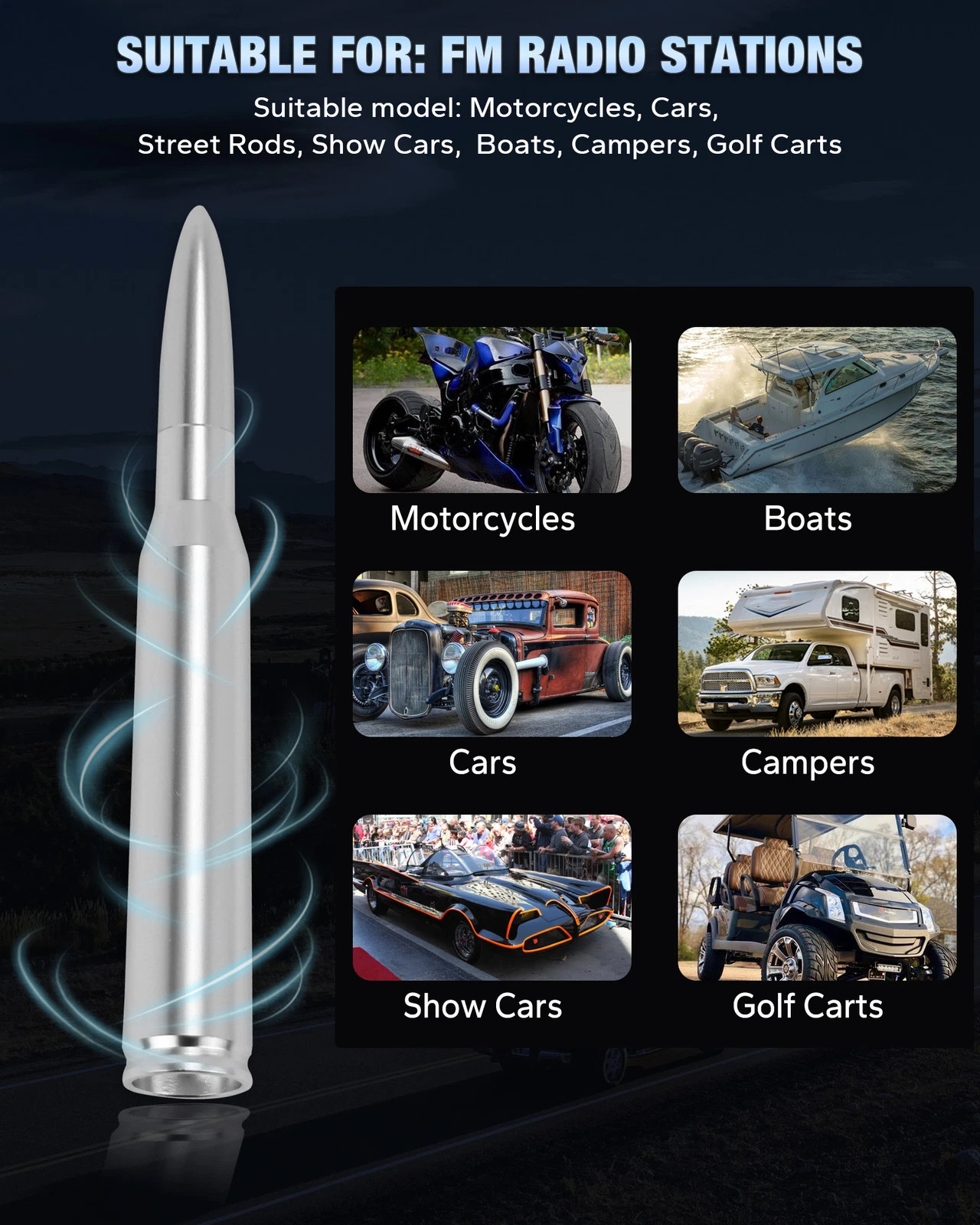 5.3inch Bullet Style Cal Short Antenna Mast for Chevrolet Silverado 1500/2500