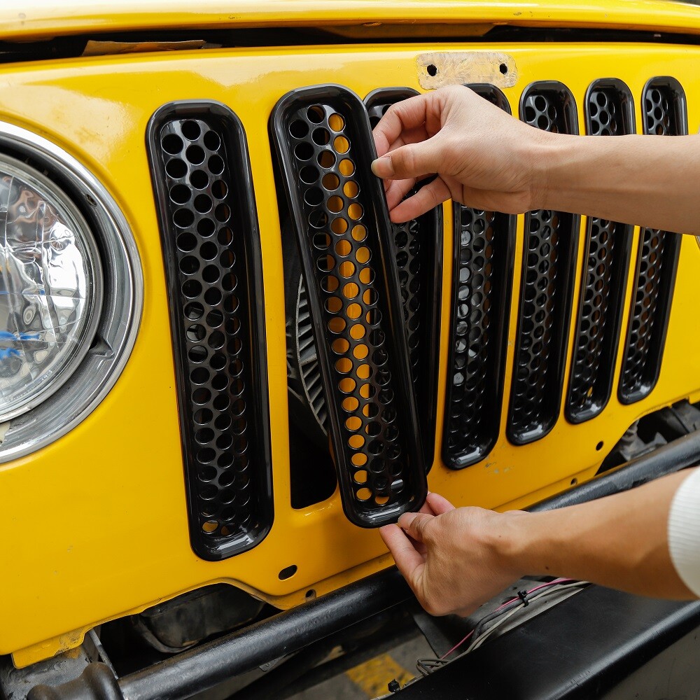 7x Black Honeycomb Mesh Front Grill Insert Cover Trim For Jeep Wrangler TJ 97-06