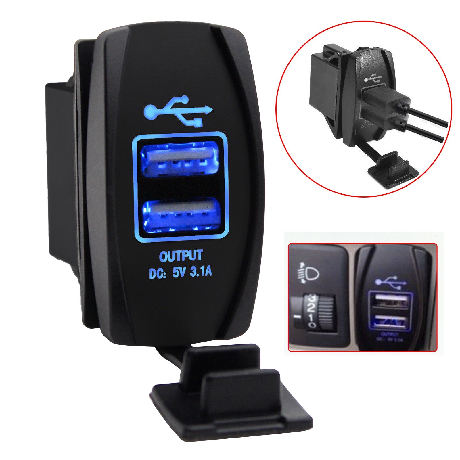 12V/24V 3.1A LED Car Dual USB Phone Charger Port Socket Kits for Power Supply