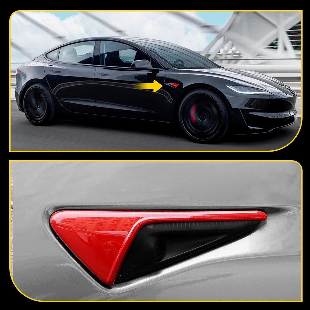 ABS Side Camera Decor Cover Trim Glossy Red For 2015-2023 Tesla Model 3 Y S X