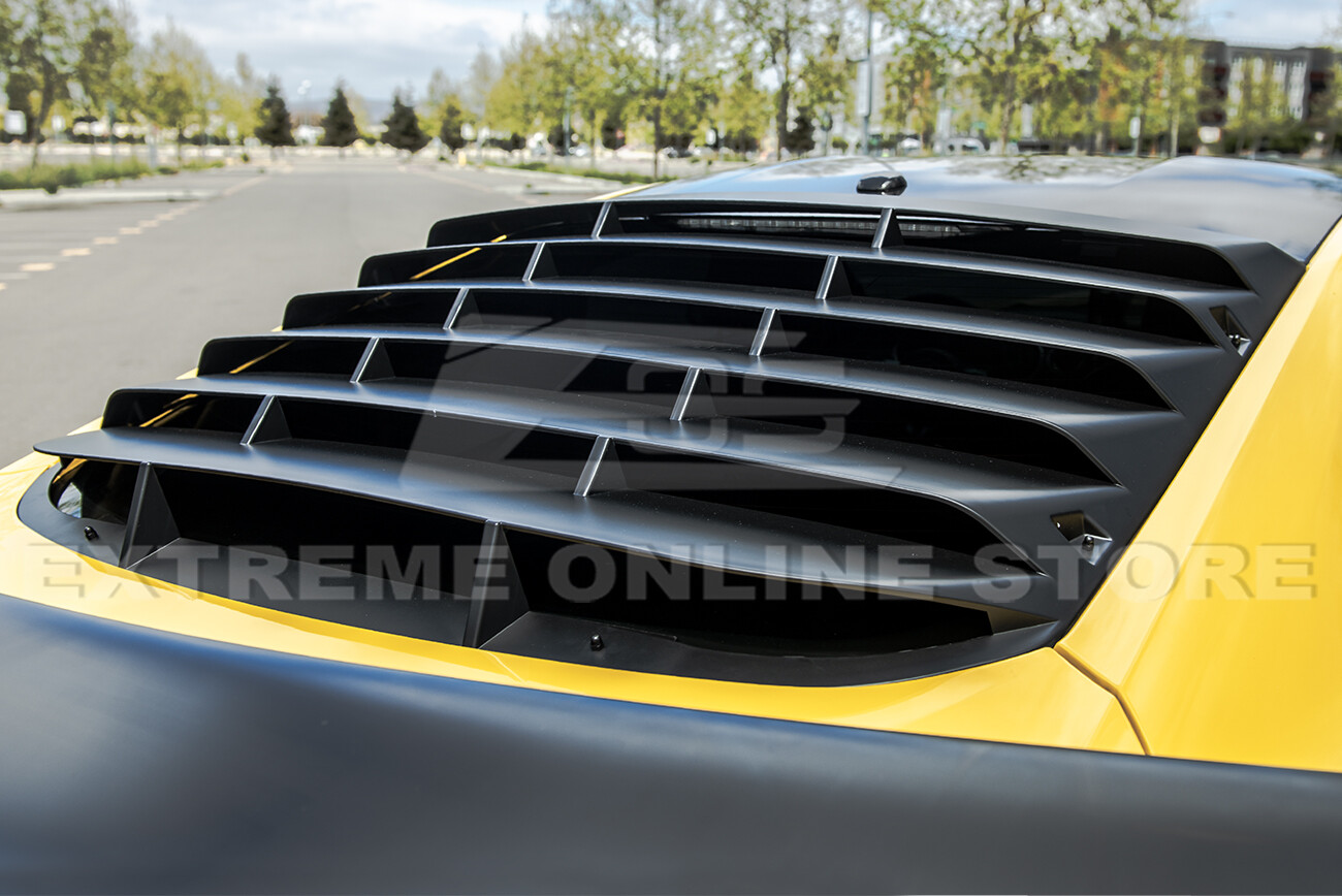 For 15-Up Ford Mustang Coupe | Primer Black Rear Window Louver Cover Sun Shade