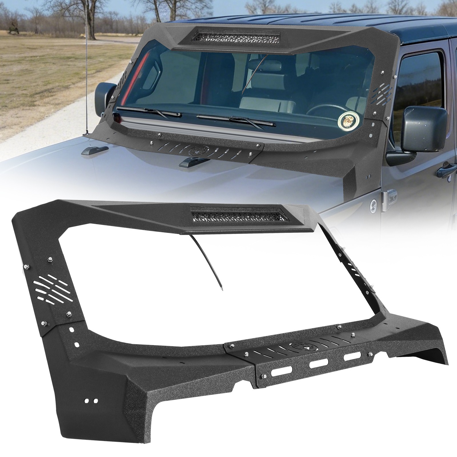 For Jeep Wrangler JK 2007-18 Windshield Frame Cover Assembly Visor Cowl w/LED