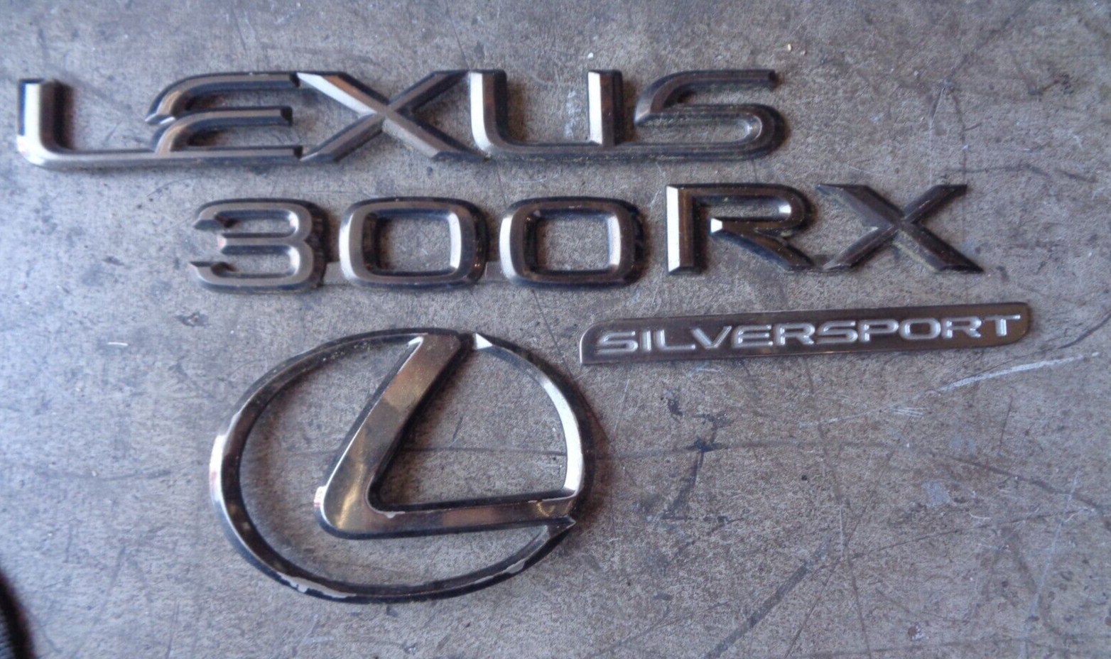 99 00 01 02 03 Lexus RX300 RX 300 Silversport Rear Emblem Set OEM FAIR CONDITION
