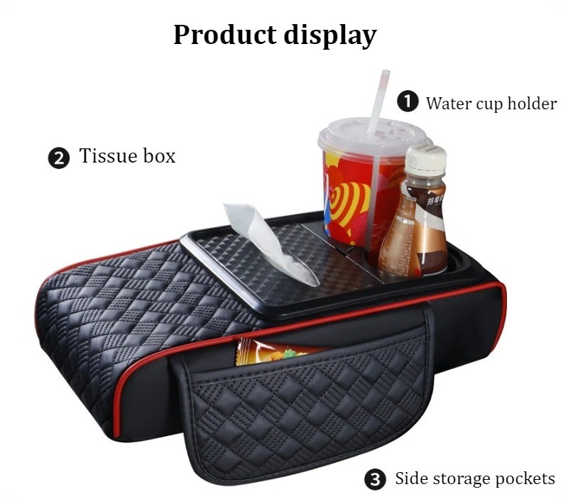 Car Armrest Cushion Center Console Cover with Cup Holder&Tissue Box&Phone Holder