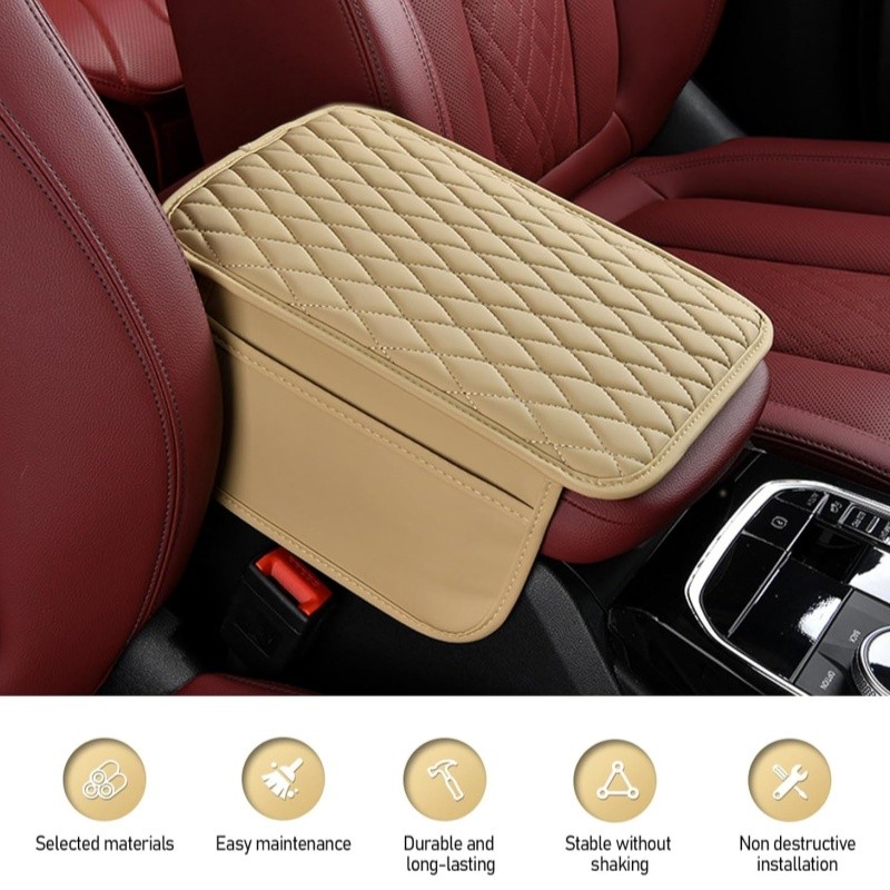 Car Center Console Cover with 2 Storage Bags Universal Auto Armrest Seat Box Pad