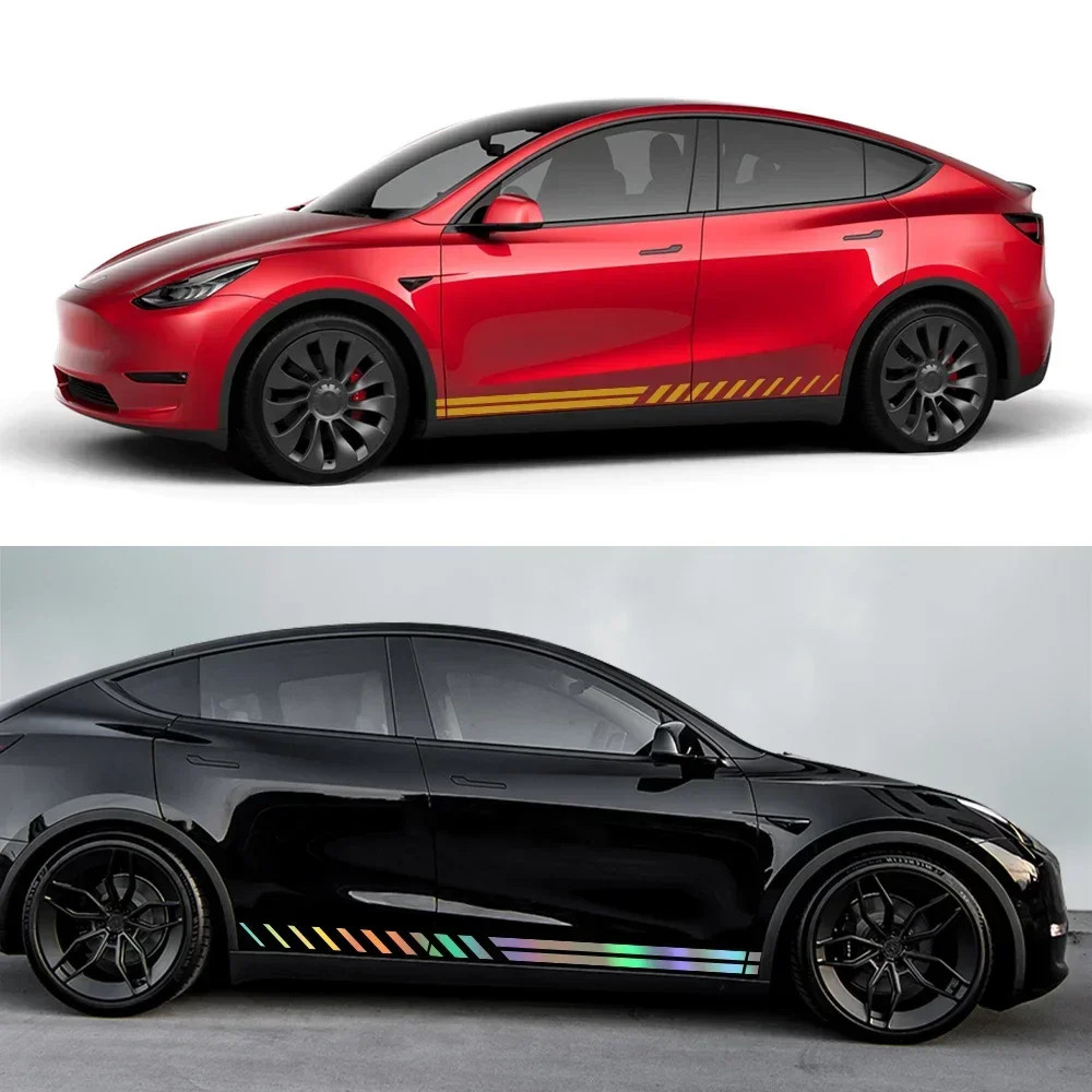 2PCS Car Body Side Stripe Skirts Stickers Self-adhesive Vinyl Decals For Tesla