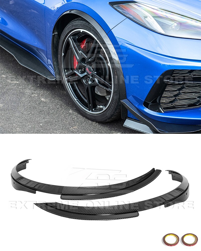 For 20-Up Corvette C8 HYDRO-DIPPED CARBON FIBER Front Side Wheel Molding Guards