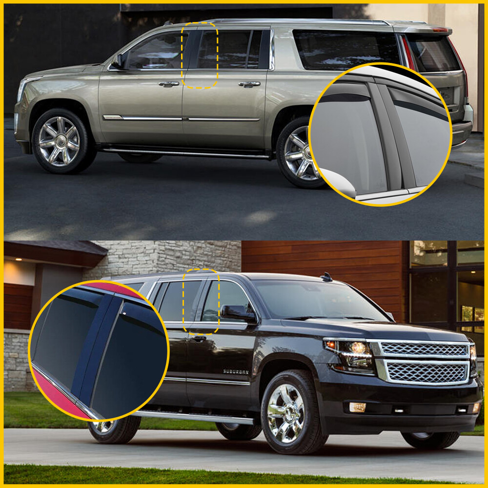 Pair B Pillar Door Trim Molding Gloss Black For 2015-2020 GMC Yukon & Yukon XL.