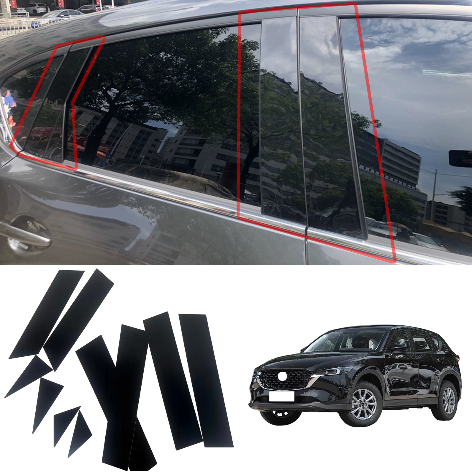 For Mazda CX-5 2017-2026 Gloss Black Window Pillar Sticker Trim Blackout Kit