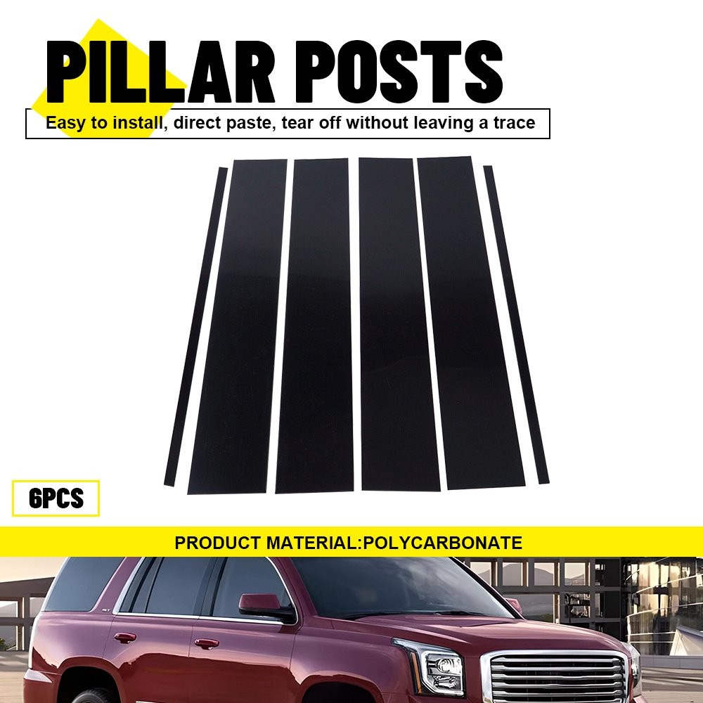 6 Glossy Black Pillar Post Door Trim Cover For 15-20 GMC Yukon Chevrolet Tahoe V