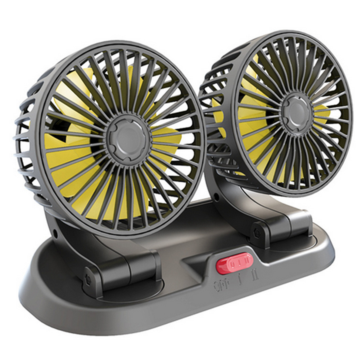 Car Fan Dual Head Dash Cooling Rotatable For Driver Passenger Portable Cooler