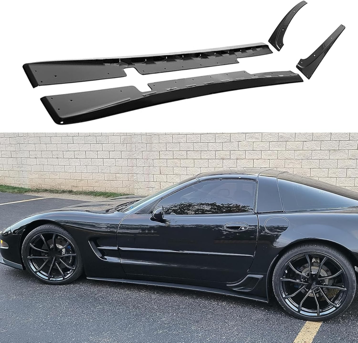 Glossy Black Side Skirt for 1997-2004 Corvette C5 ZR1 Style Pair Rocker Panel