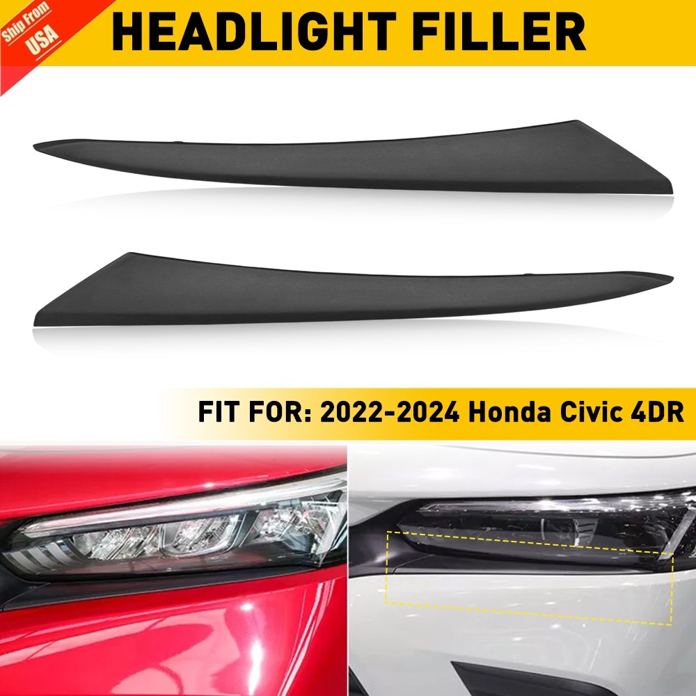 2x Headlight Eyelid Molding Trim Lower Filler Cover For 2022-2024 Honda Civic