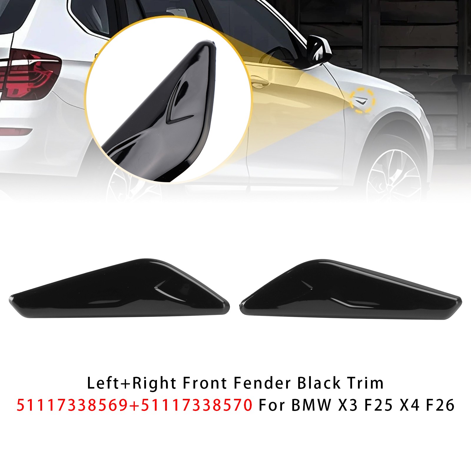 Left+Right Front Fender Black Trim 51117338569+51117338570 Fit BMW X3 F25 X4 F26