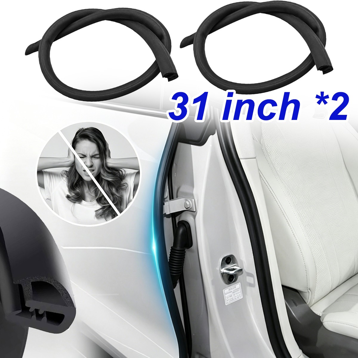 Universal For Chevrolet Vehicle 31.5″ 2Pcs B-Pillar Weatherstrips Rubber Sealing