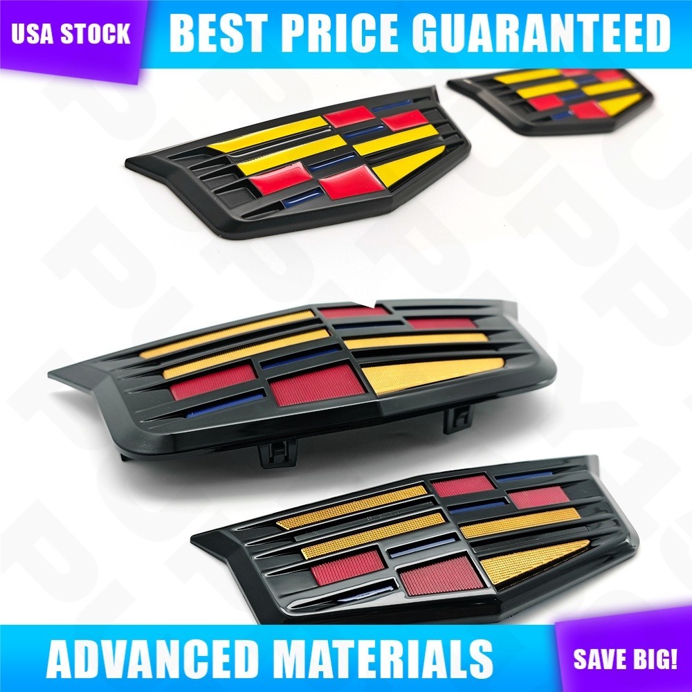 4Pcs Black Color Car Front Grille & Rear & FendeBadge Emblem for CT6 XT5 ATS XTS