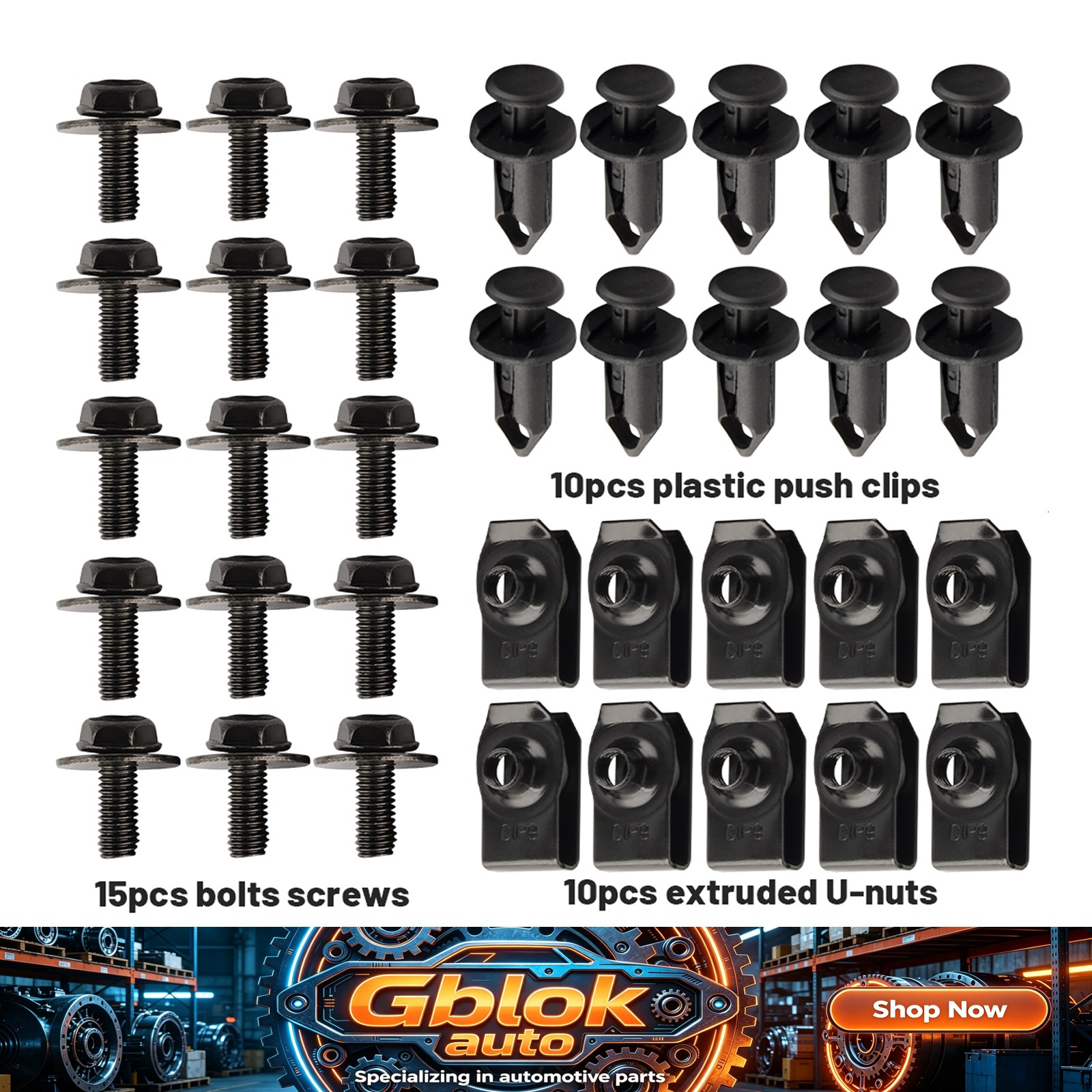 U-Clip Nuts & Bolts Set Clips Under Cover Splash Shield Guard for Car Mounting