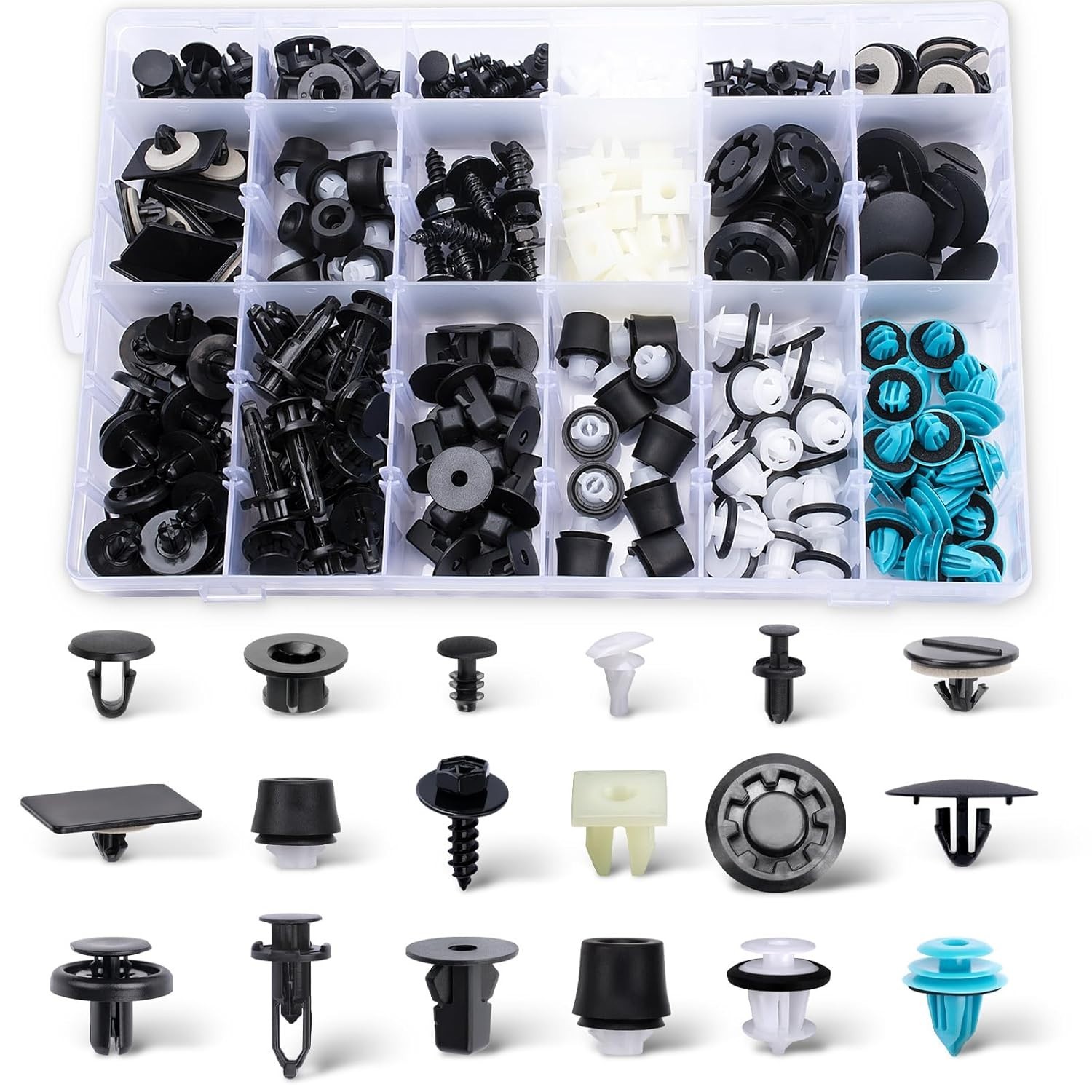Automotive Body Clip Assortment with 259 Fasteners for Various Installations