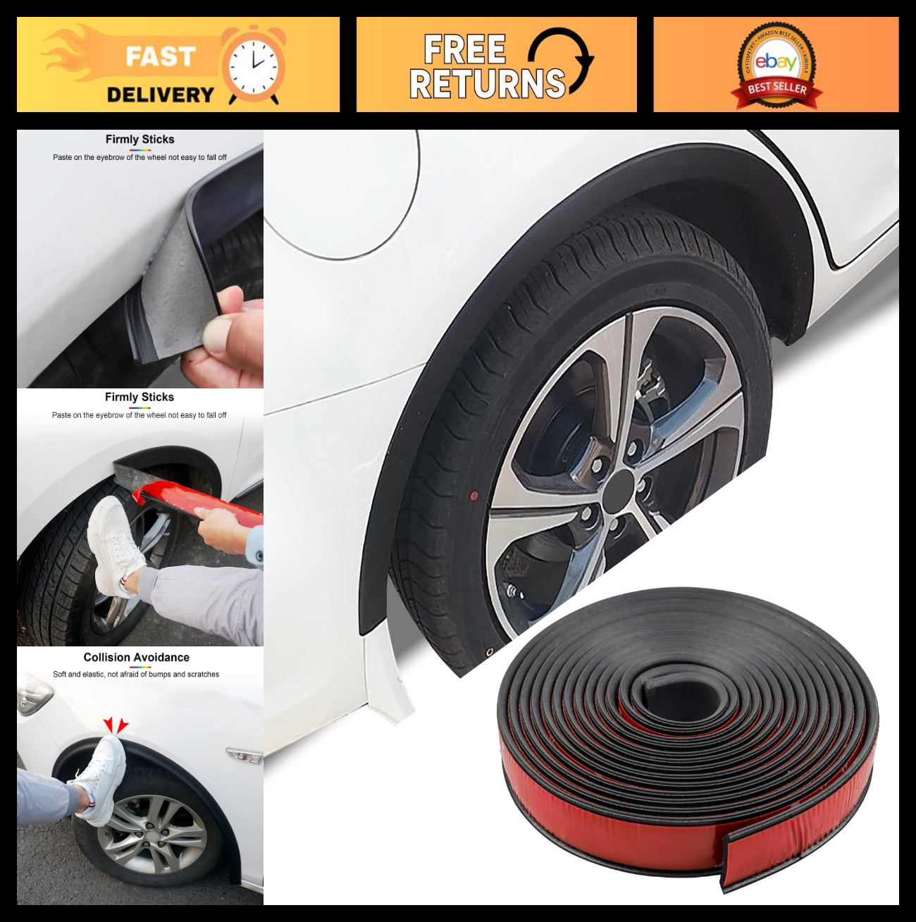 20Ft Car Wheel Arch Trim, Fender Flares Edge Protector, Anti-Collision Strip for