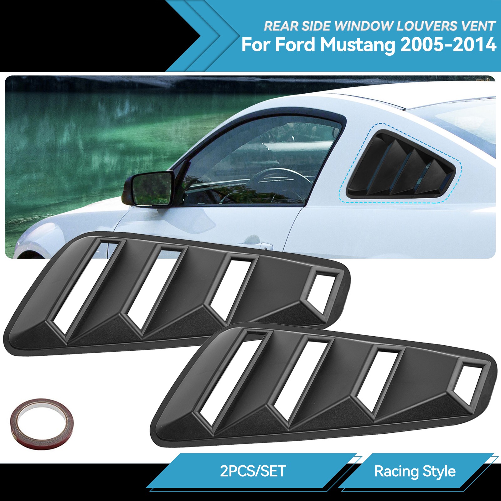 2Pc Rear Quarter Side Vent Window Louver Cover Trim For Ford Mustang 2005-2014 *