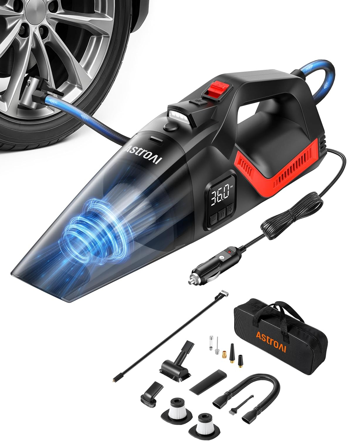 4In1 Car Vacuum Cleaner And Tire Inflator Portable w/Accessories Air Compressor