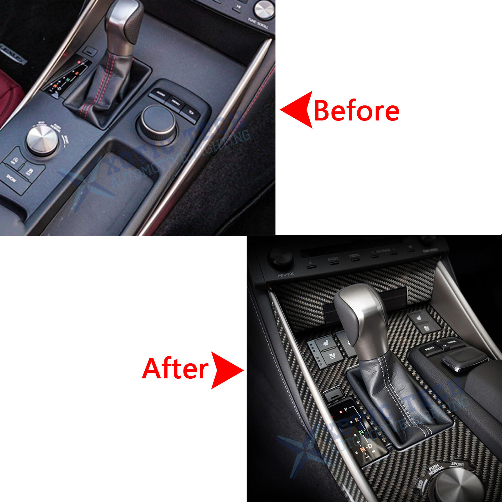 Carbon Fiber Gear Shift Box Panel + Side Cover Trims For Lexus IS250 2014 2015