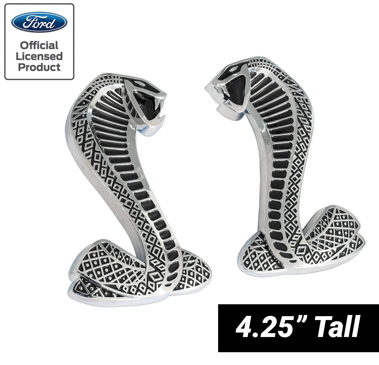 2007-2014 Shelby GT500 4.25″ Cobra Snake Fender Side Emblems Black & Chrome Pair