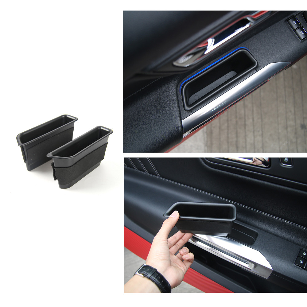 Black Front Row Door Side Storage Box Handle Armrest Container For Ford Mustang