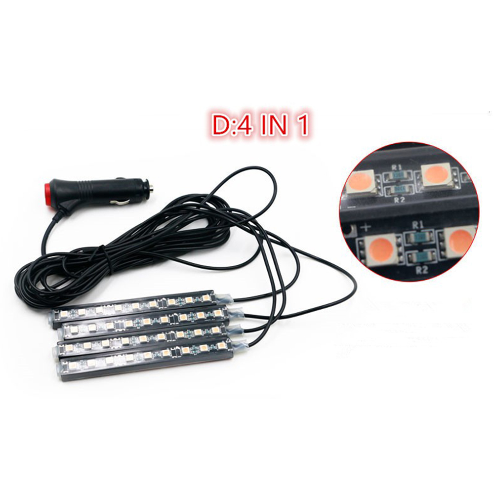 4x Red 9 LED Charge Car Interior Accessories Foot Car Decorative Light Lamps