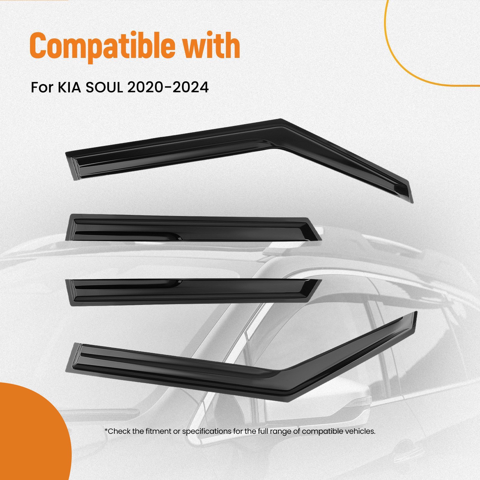 4Piece Window Rain Visor Guards for KIA SOUL 2020-2024 Outside Mount Black Set