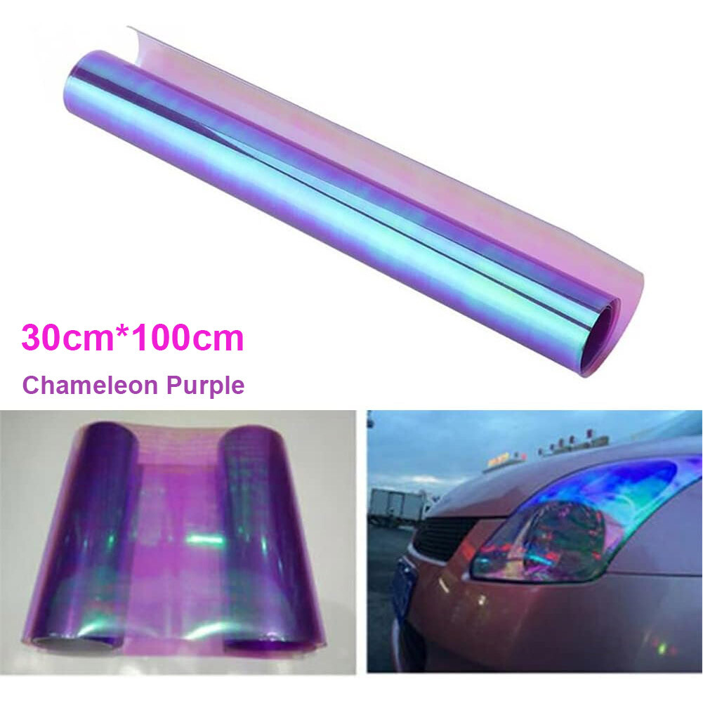 Car Self Adhesive Shiny Chameleon Headlights Tail Fog Lights Films Purple 100CM
