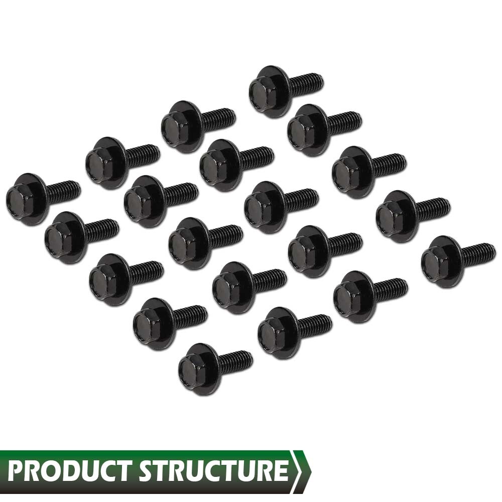 Fit For Honda Body Bolts- M6 1.0 x 20mm Long- 10mm Hex- 17mm Washer 20 Bolts USA