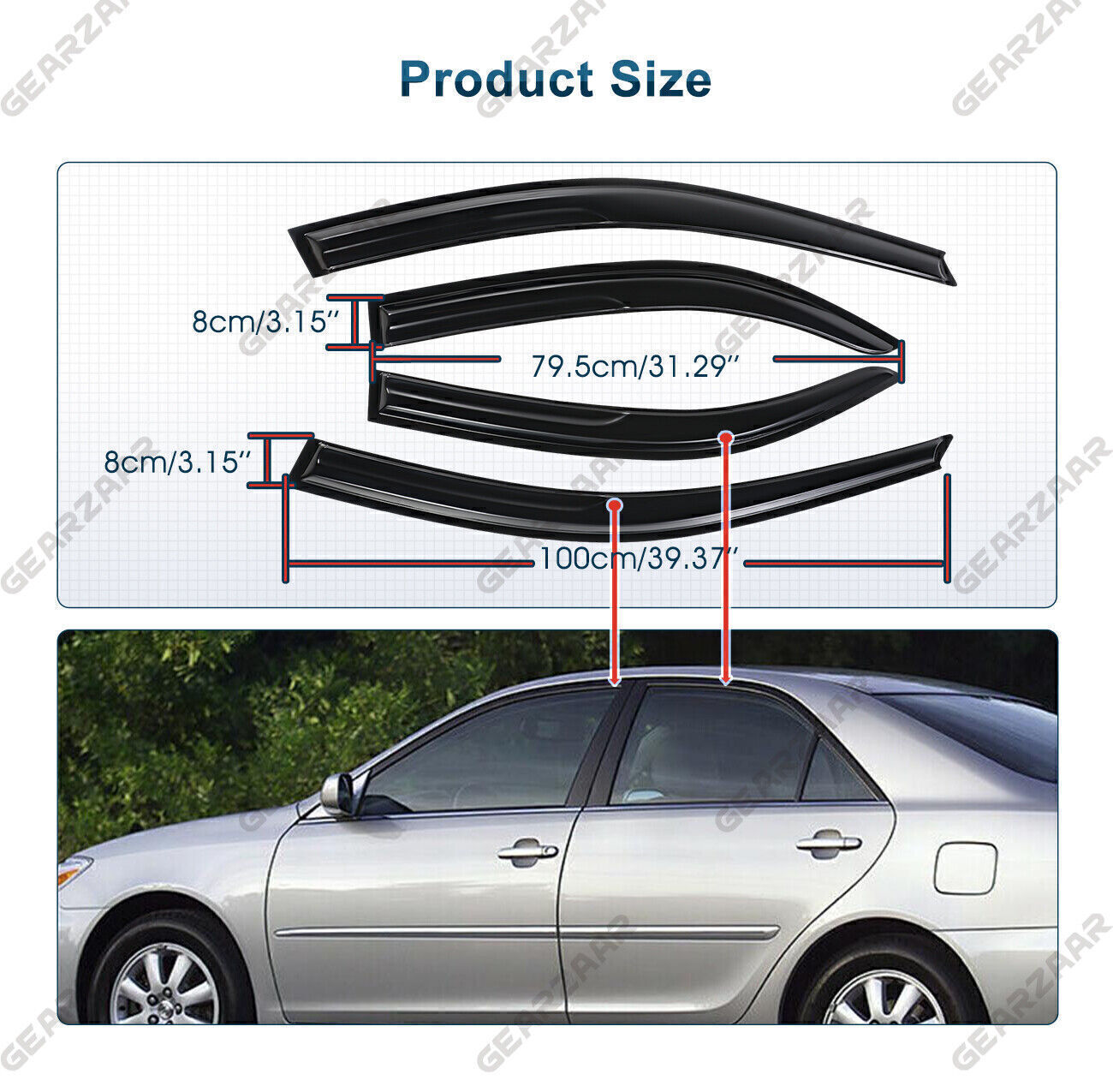 For 02-06 Toyota Camry Window Visor Vent Rain Sun Deflector Guard 4Pc Set