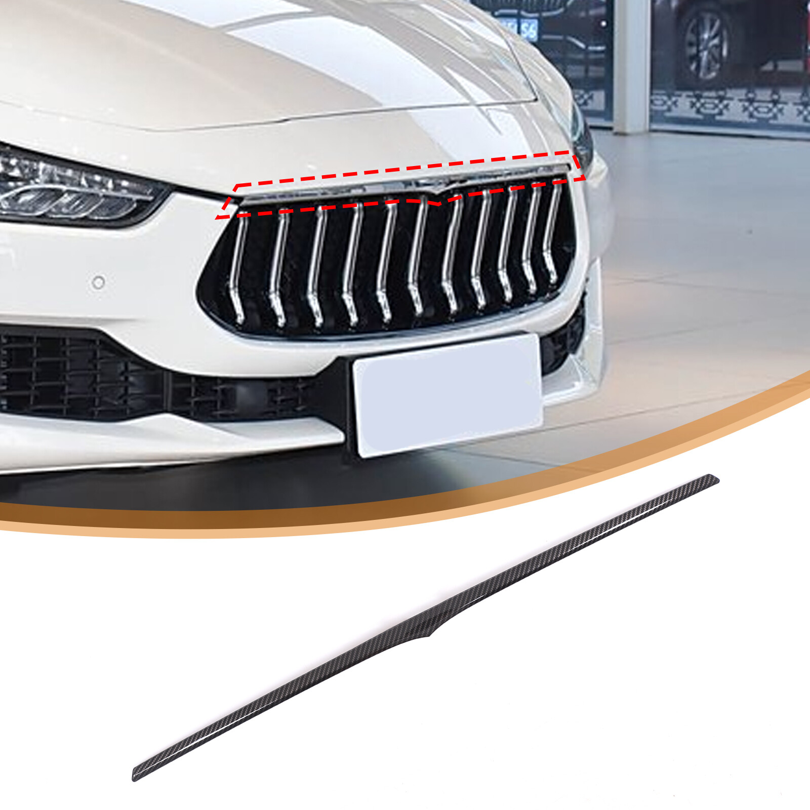 Carbon Fiber Look Front Bumper Grille Accent Strip For Maserati Ghibli 2018-2022