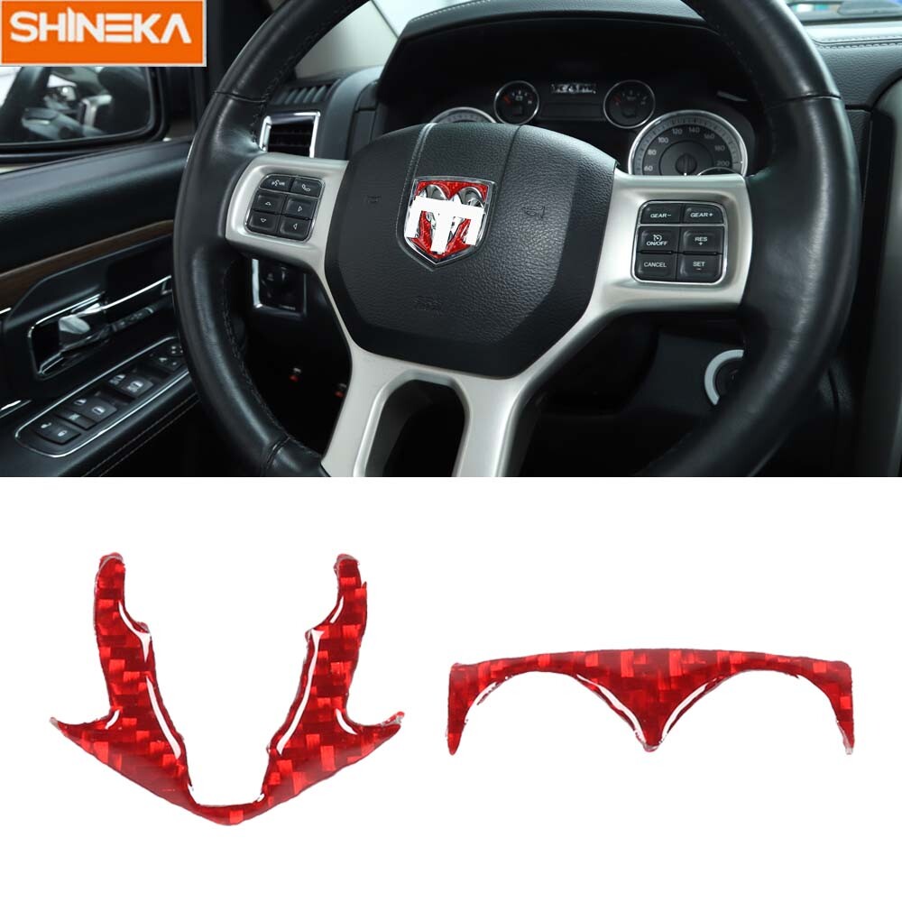 Steering Wheel Emblem Logo Decor Cover Trim for Dodge Ram 1500 10-15 Red Carbon
