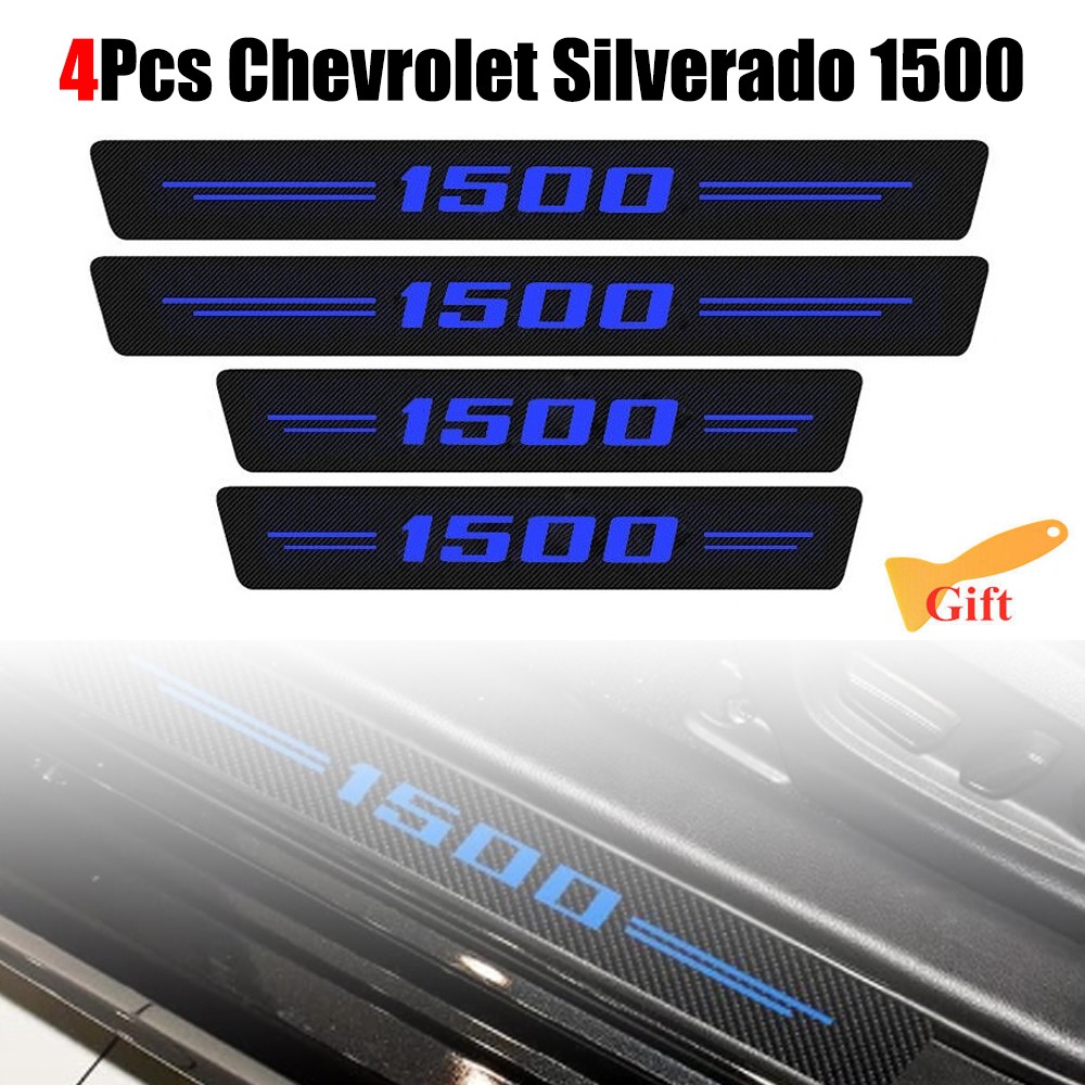 4X For Silverado 1500 Carbon Fiber Truck Door Sill Plate Protector Cover Sticker