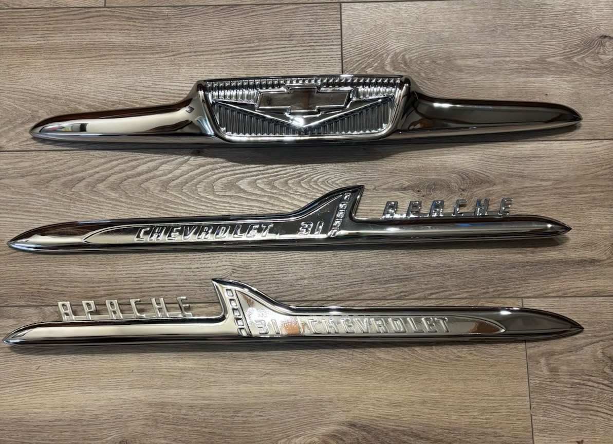 1958 Chevrolet Pickup Truck V8 Hood 31 Apache Fender Emblems Fresh Show Chrome