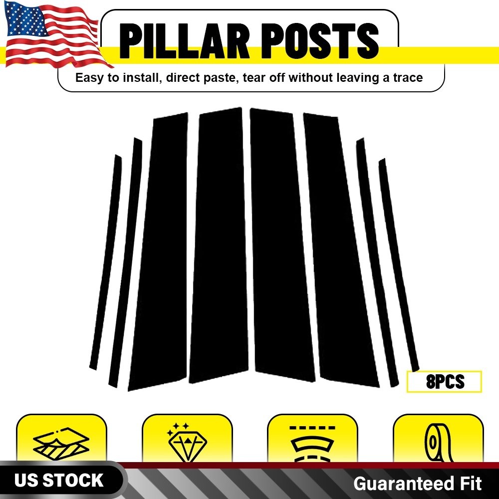 8X Exterior Door Window Cover Panel Trim Glossy Black For 2013-2018 Toyota RAV4
