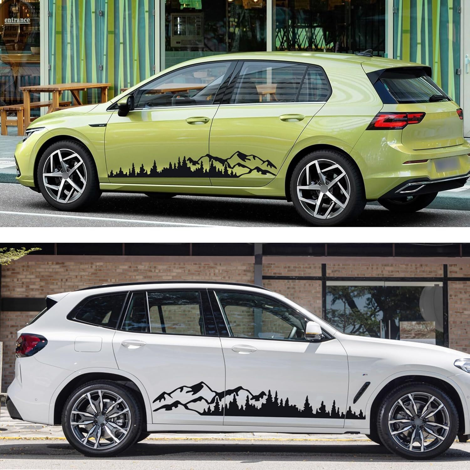 2Pcs Black Mountain Tree Forest Graphic Stickers Side Body Door Decal Universal