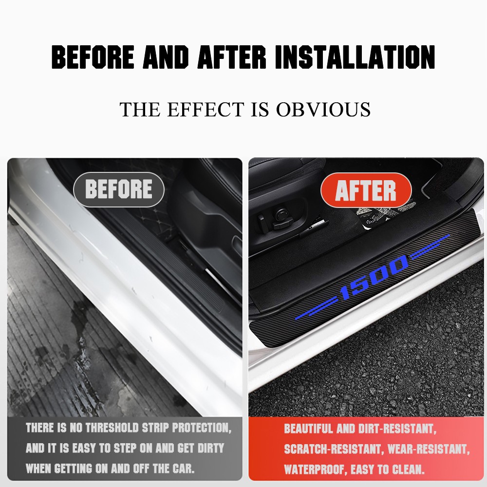 4X For Silverado 1500 Carbon Fiber Truck Door Sill Plate Protector Cover Sticker