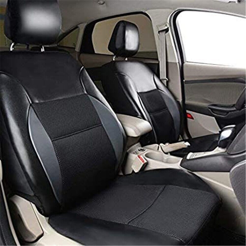 Front Rear Car Seat Covers Full Set PU Leather Cushion Protector Black