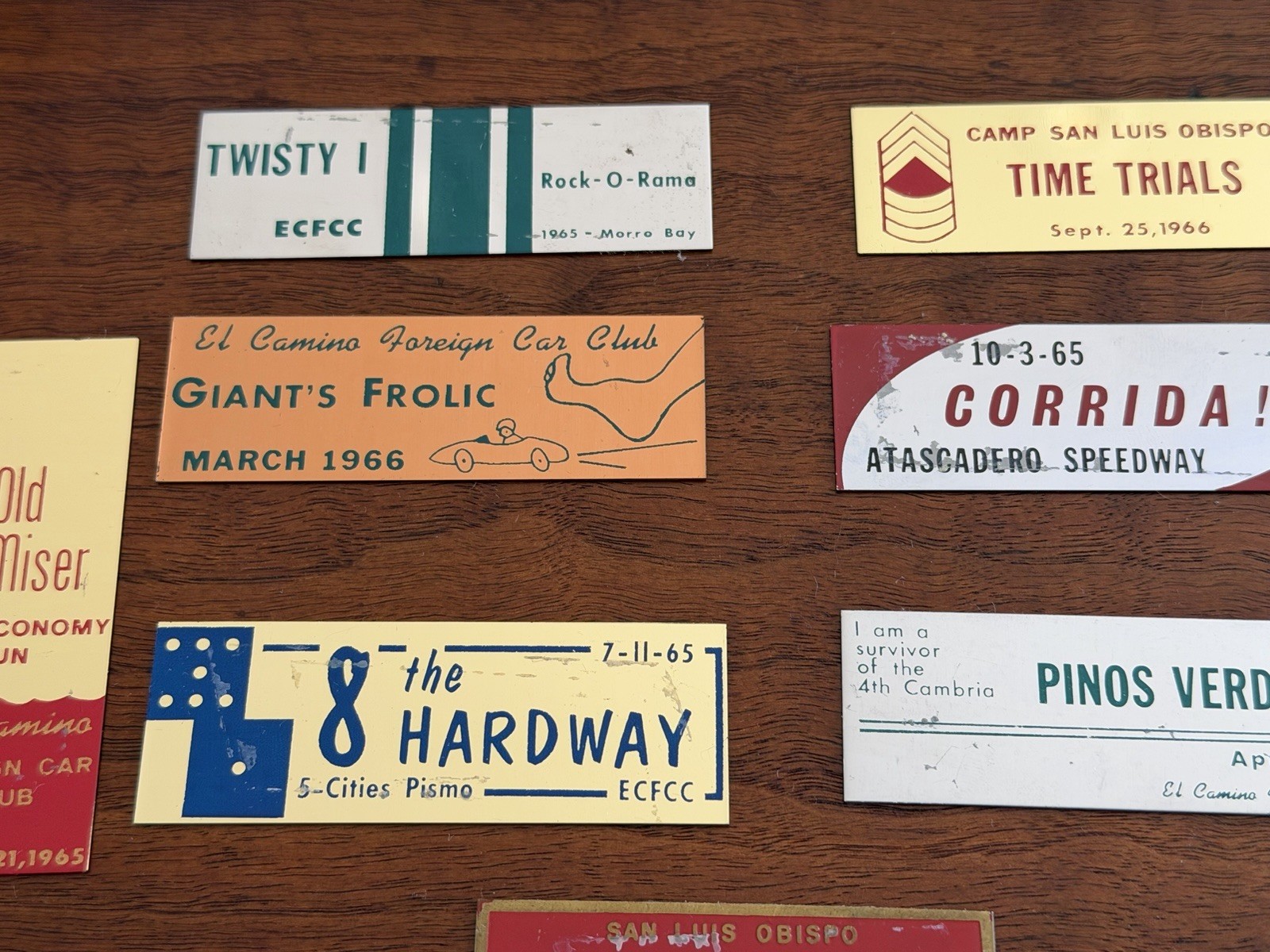 1960’s EL CAMINO FOREIGN CAR CLUB EMBLEMS Plates TIME TRIALS ATASCADERO Speedway