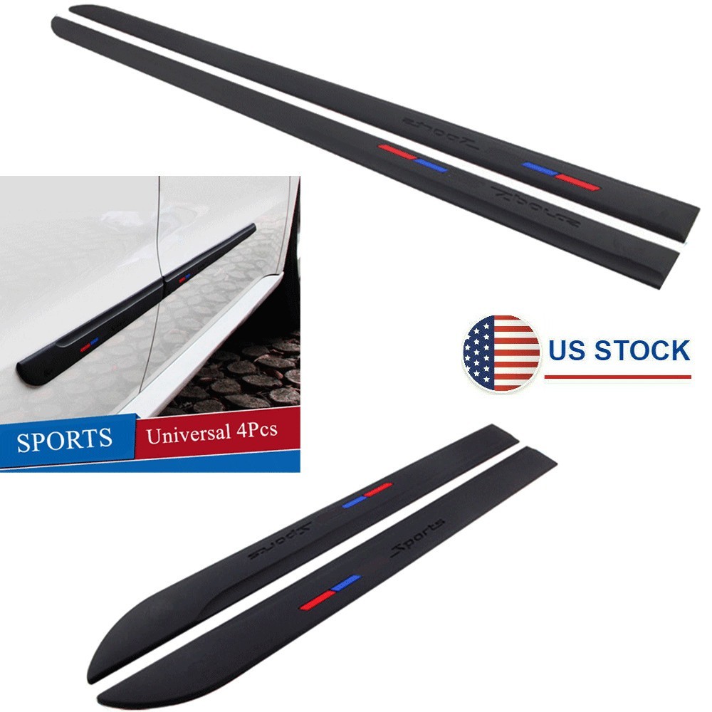 4pcs Rubber Car Body Trim Side Skirt Door Line Sill Garnish Cover Sports Style