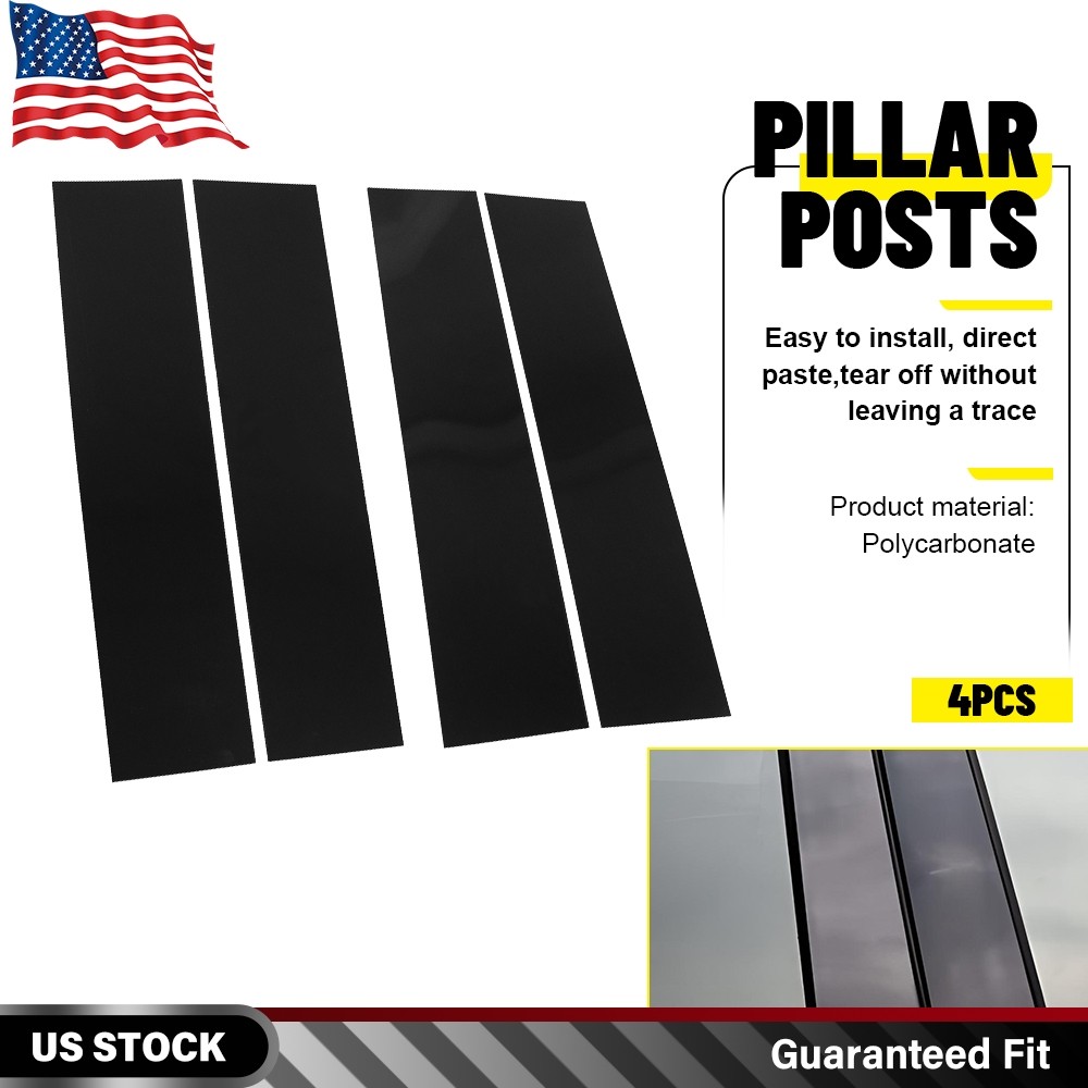 4PCS Glossy Black Window Door B Pillar Post Covers For 2015-2021 Ford F150 F-150