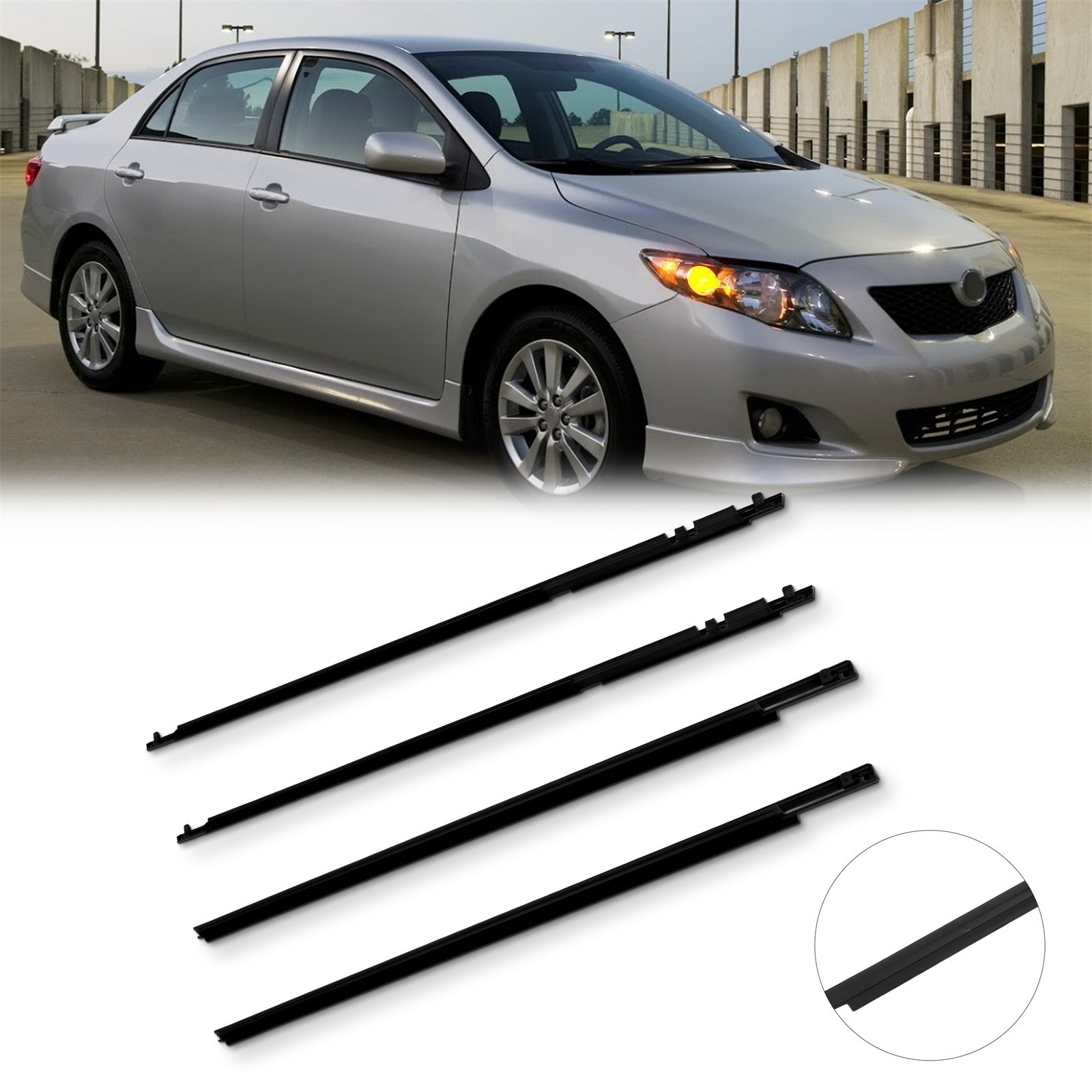 4 x Front & Rear Door Window Seal Belt Molding For 2009-2012 Toyota Corolla