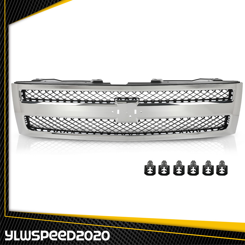 Silver Shell Grille Grill Bumper Fit For 2007-2013 Chevy Silverado 1500