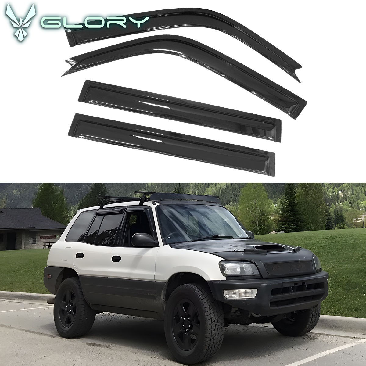 Fits 96-00 Toyota RAV4 Acrylic Window Visors Rain Guard Deflector Tape On